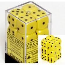 CHX 25602 Yellow w/Black Dice Block (12 Opaque 16mm Pipped d6 Dice)